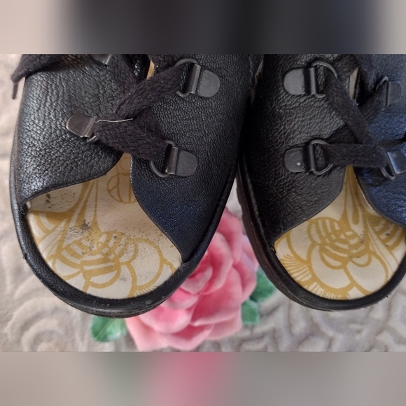 Fly London Lace Up Black Leather Wedge Sandals Women's Size EU40 US9-9½ - Picture 6 of 11